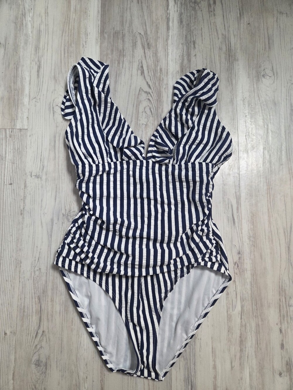 Navy & White Striped Bathing Suit